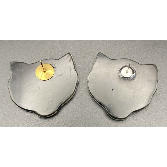 Vtg Lee Sands Necklace Earrings Mother of Pearl White Cat Face Black Wood Beads - Picture 10 of 14